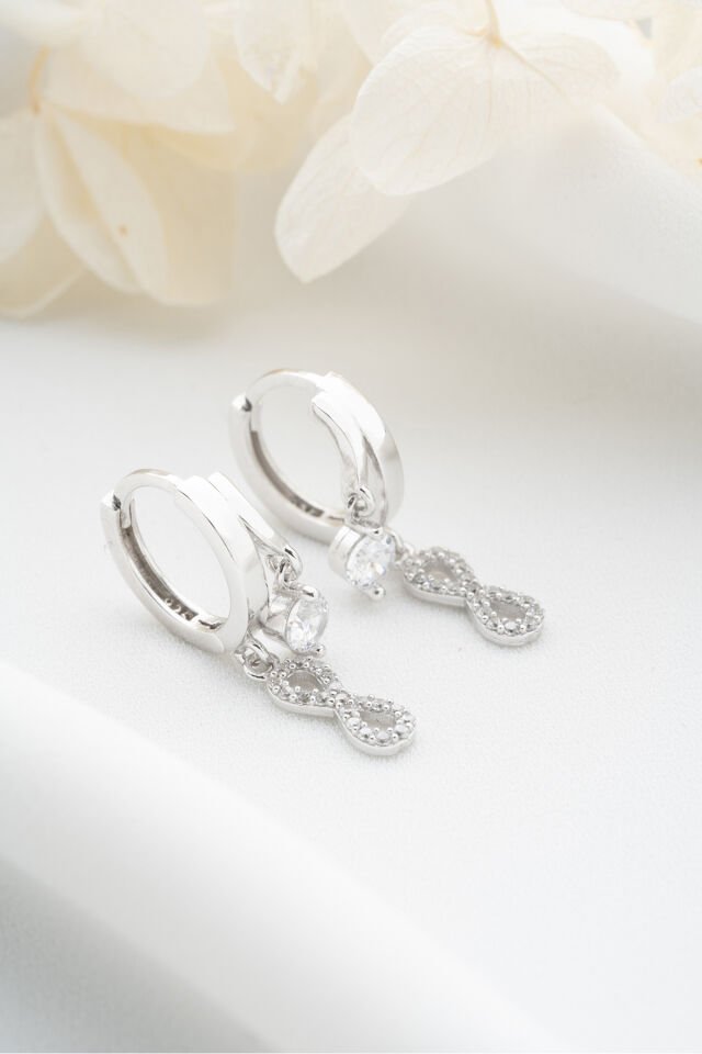 925 Ayar Gümüş Çift Sonsuzluk Taşlı Küpe Silver - Tek Ebat