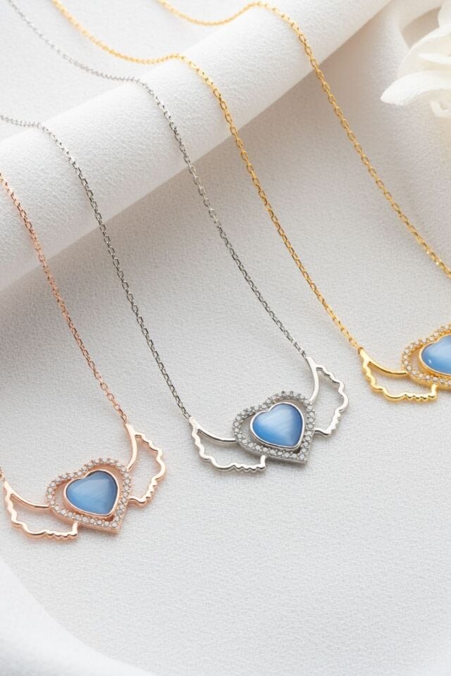 925 Ayar Gümüş Rose Kanatlı Kalp Kolye