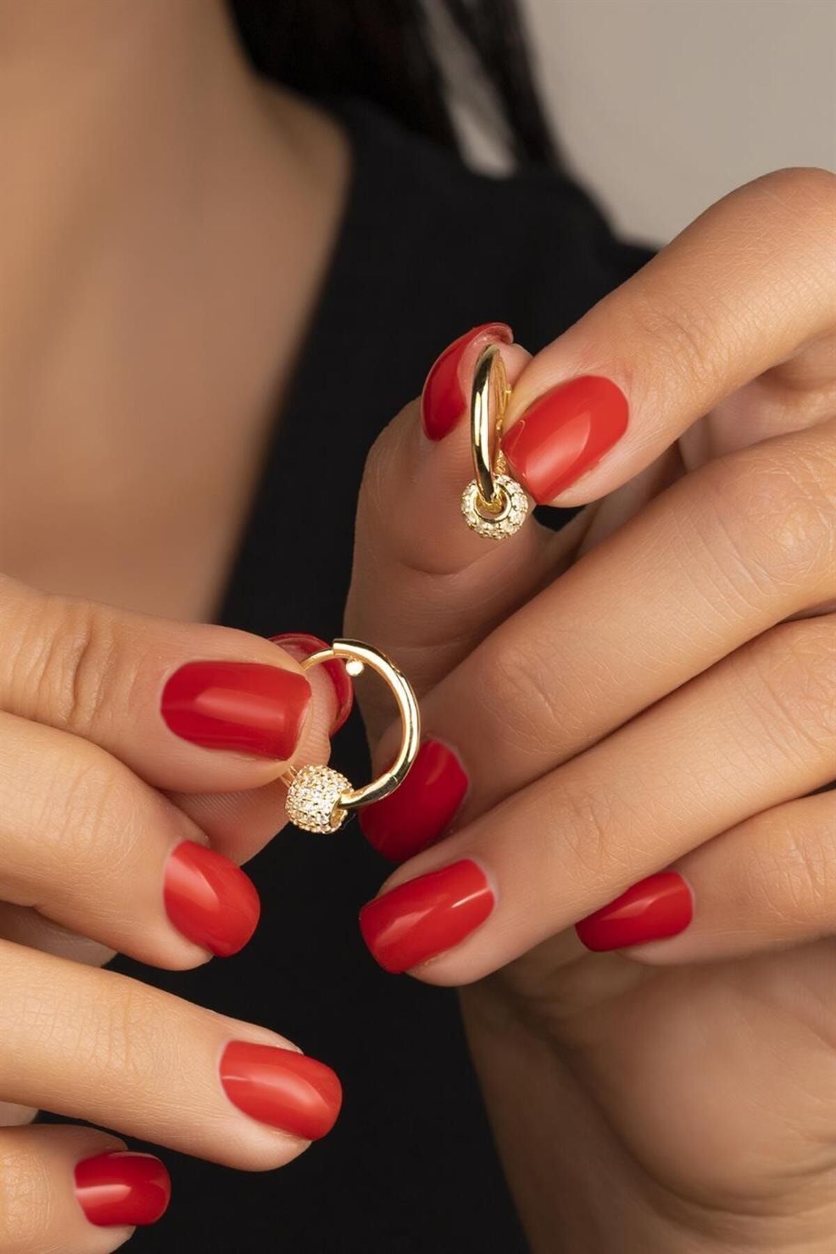 925 Ayar Gold Halka Gümüş Küpe Gold - Tek Ebat