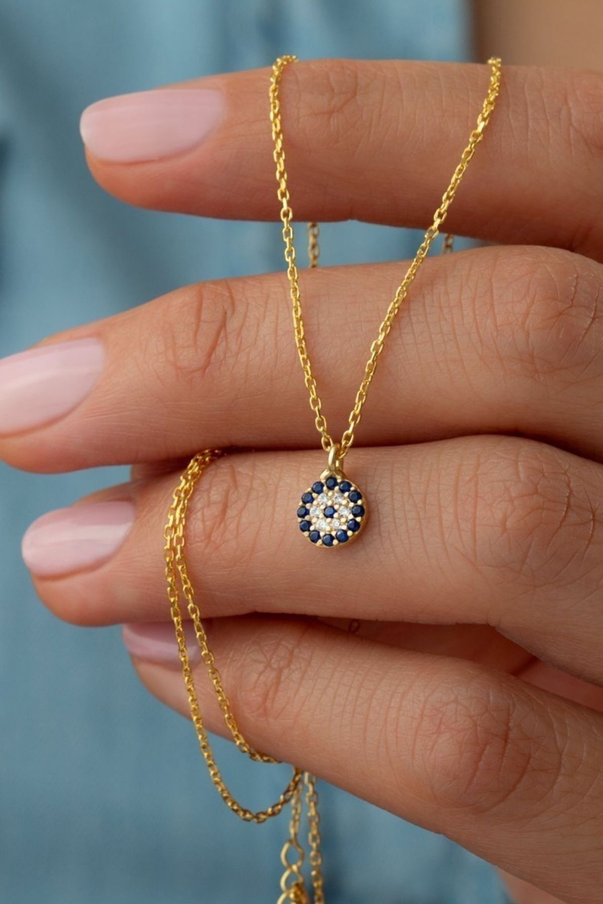 925 Ayar Gümüş Nazar Kolye Gold - Tek Ebat