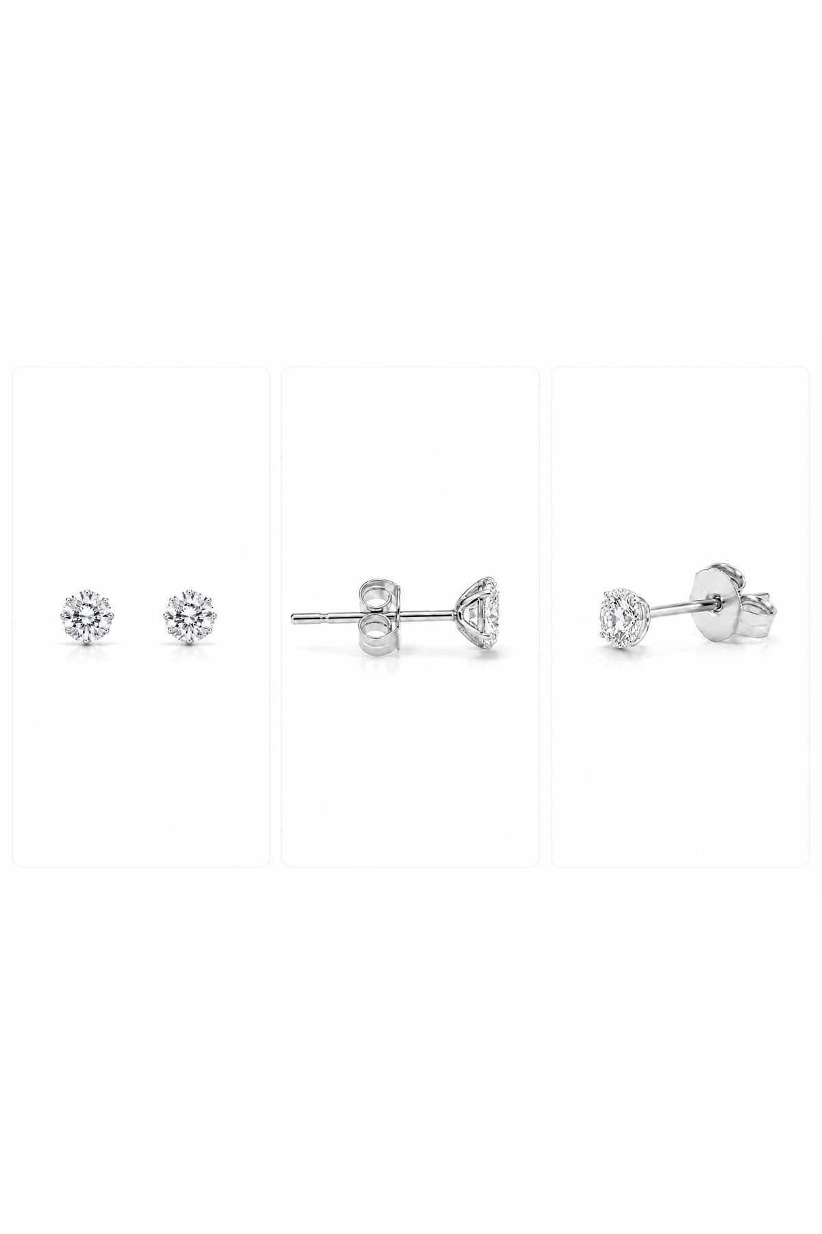 925 Ayar Gümüş 4.5 mm Taşlı Press Küpe Bir Çift