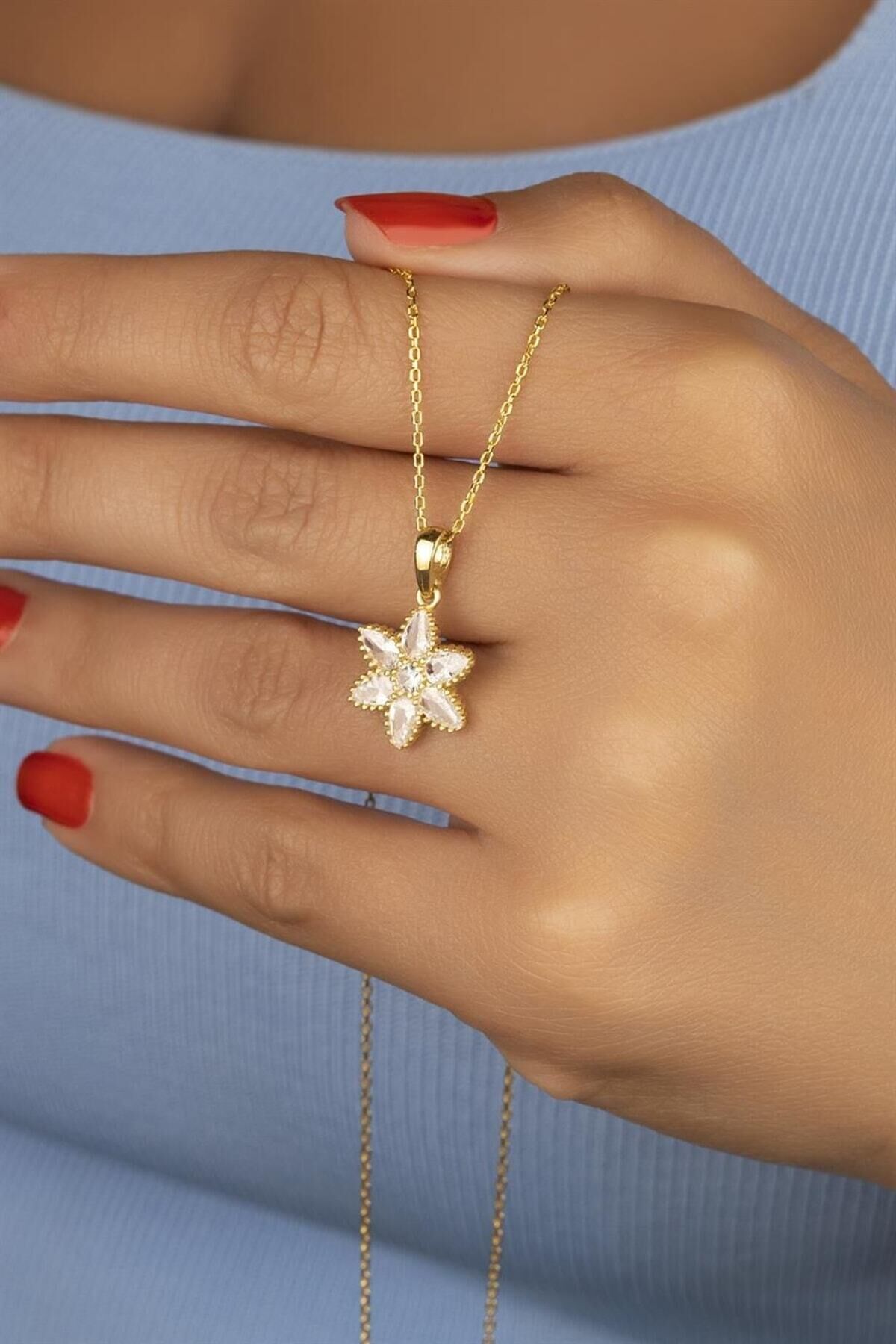925 Ayar Gümüş Lotus Çiçeği Kolye Gold - Tek Ebat