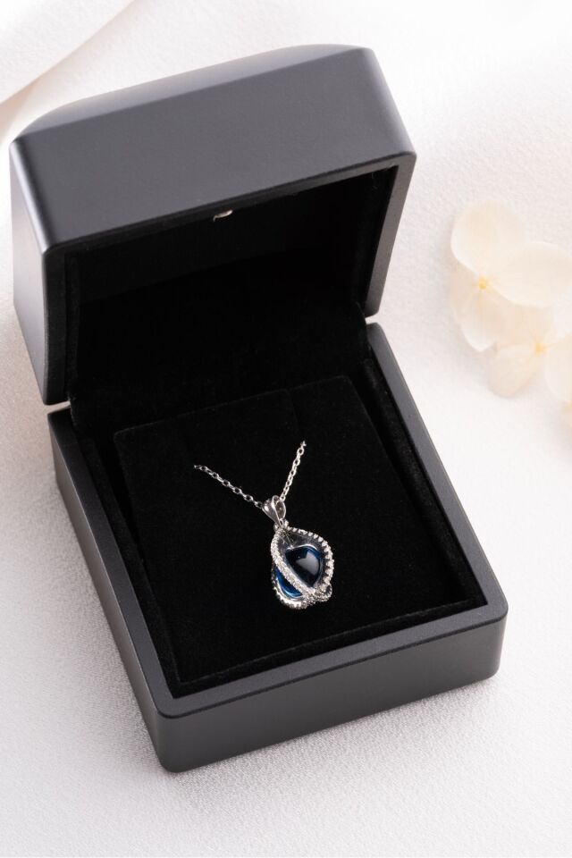 925 Ayar Gümüş Mavi Dönence Kolye