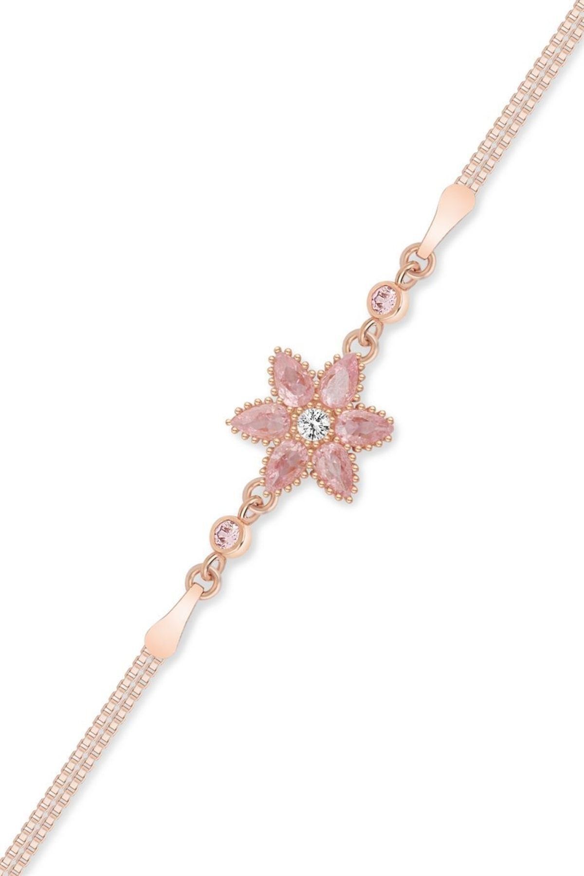 925 Ayar Gümüş Lotus Çiçeği Bileklik Rose - Tek Ebat