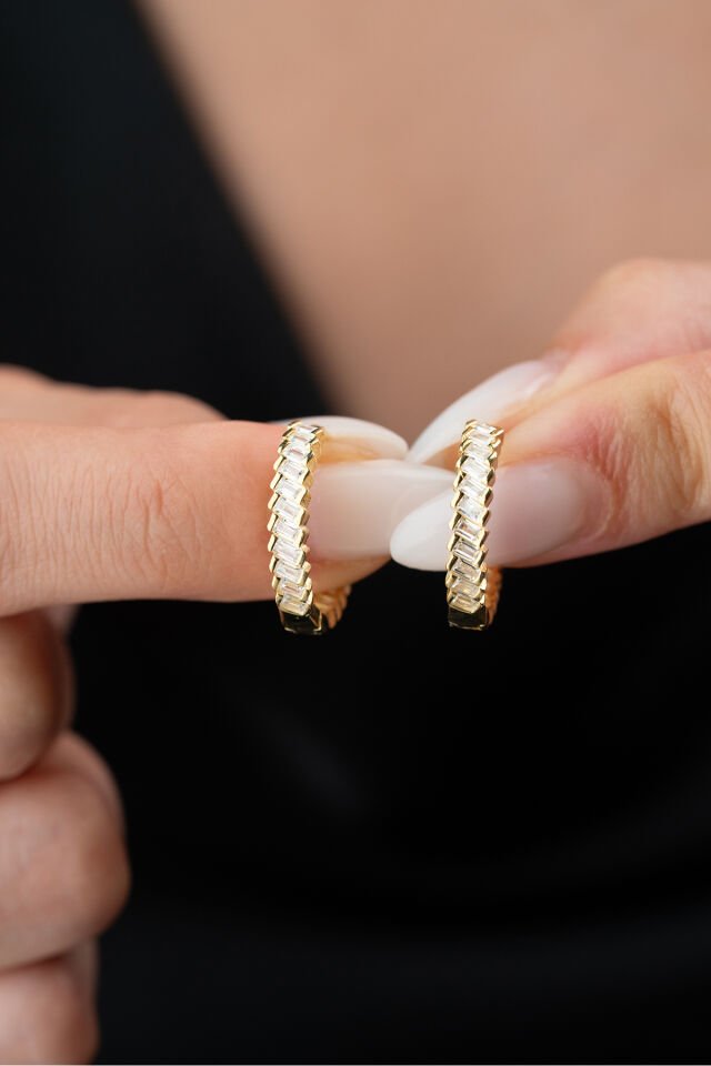 925 Ayar Baget Taşlı Halka Küpe