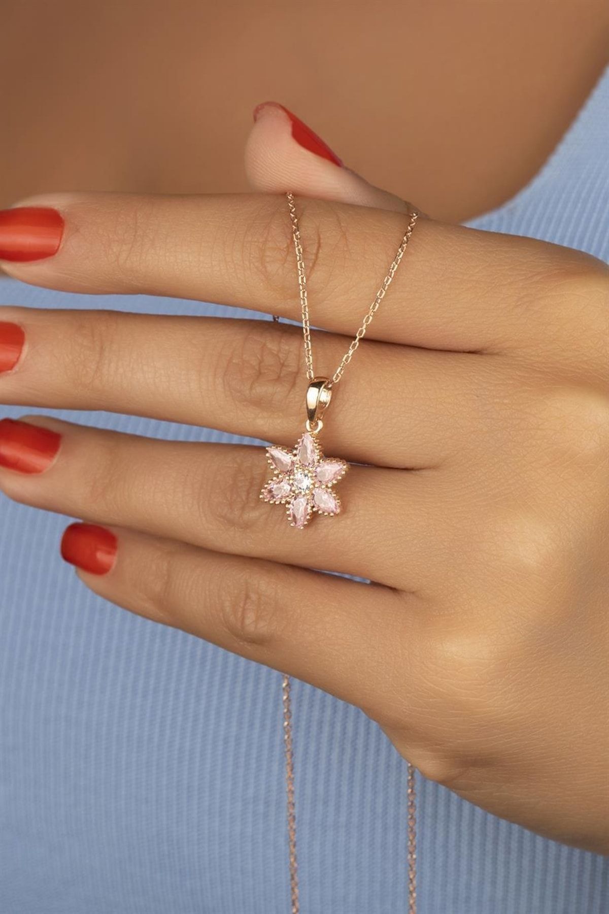 925 Ayar Gümüş Lotus Çiçeği Kolye Rose - Tek Ebat