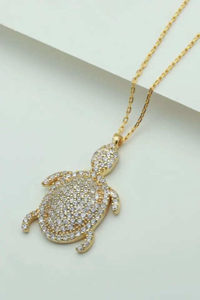 925 Ayar Gümüş Gold Kaplumbağa Kolye