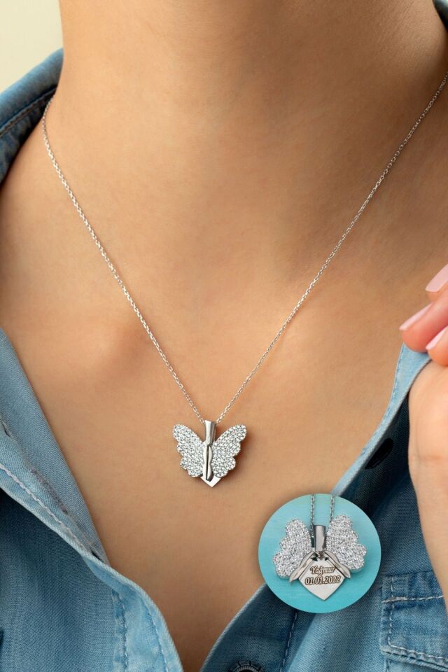 925 Ayar Gümüş Açılan Kelebek Kanatlı Kolye
