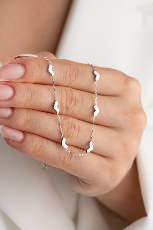 925 Ayar Gümüş Kalpli Halhal Silver