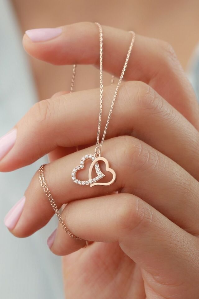 925 Ayar Gümüş Çifte Kalp Kolye