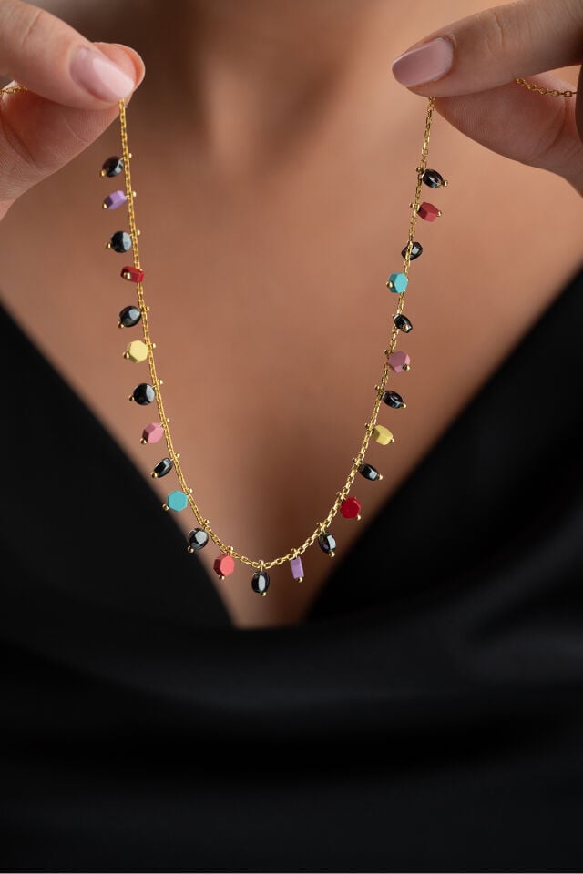 925 Ayar Gümüş Renkli Zirkon Taşlı Gökkuşağı Model Kolye