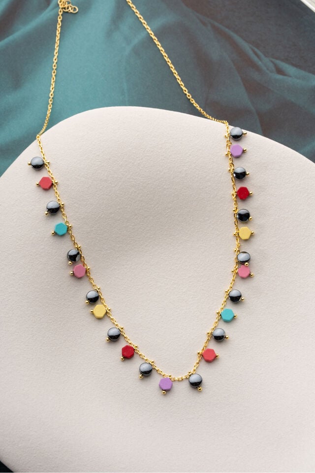 925 Ayar Gümüş Renkli Zirkon Taşlı Gökkuşağı Model Kolye
