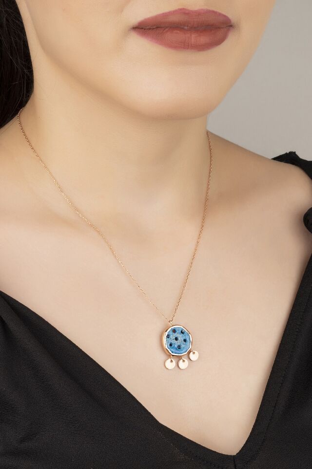 925 Ayar Gümüş Rose Süryani Gözü Yuvarlak Kolye