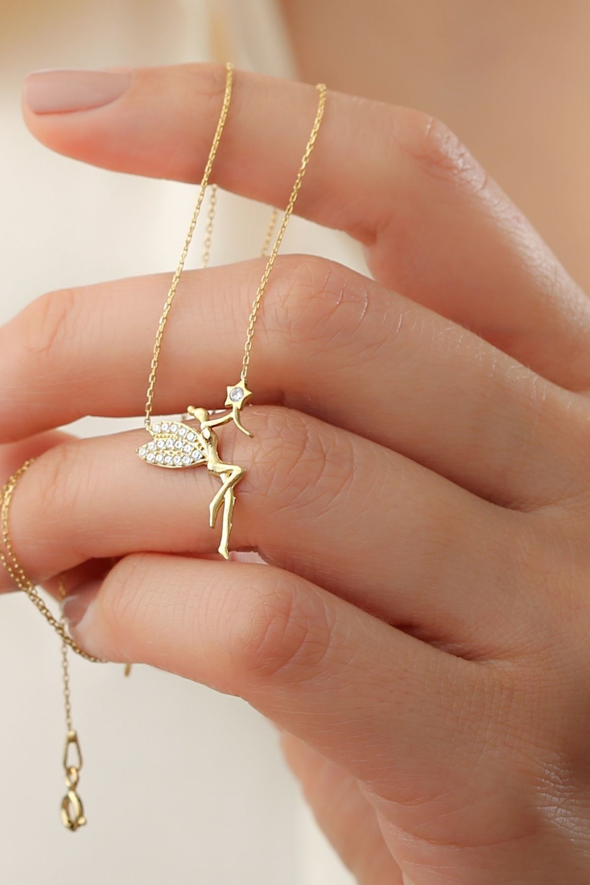 925 Ayar Gümüş Gold Peri Kolye Gold - Tek Ebat