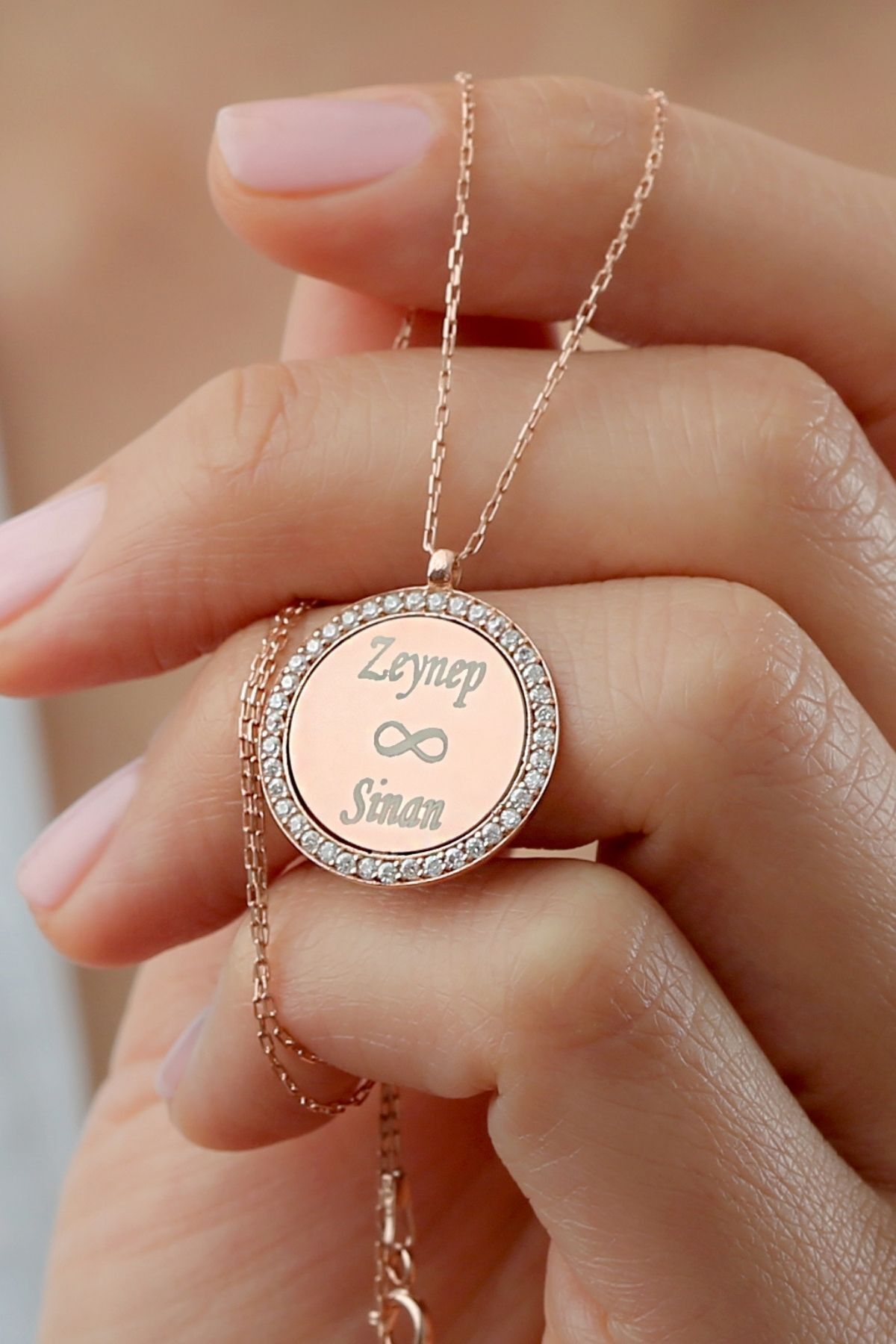 925 Ayar Gümüş Rose İsimli Zirkon Taşlı Kolye Rose - Tek Ebat