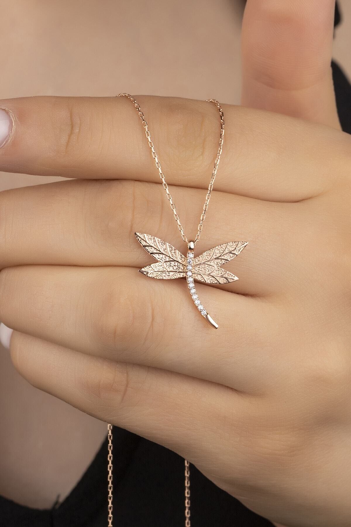 925 Ayar Gümüş Desenli Yusufçuk Kolye Gold - Tek Ebat