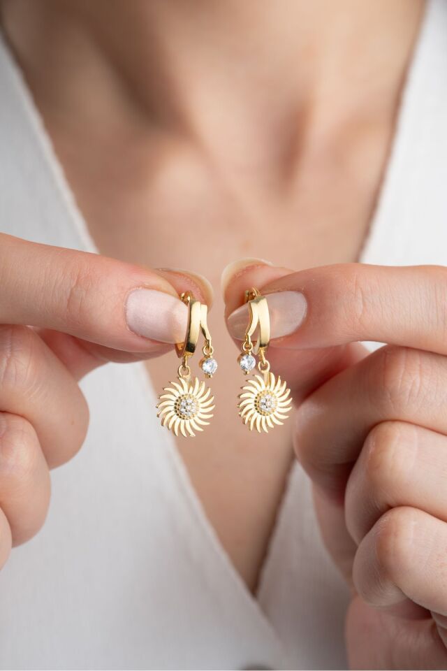 925 Ayar Gümüş Gold Çift Güneş Küpe