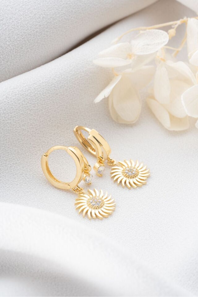 925 Ayar Gümüş Gold Çift Güneş Küpe