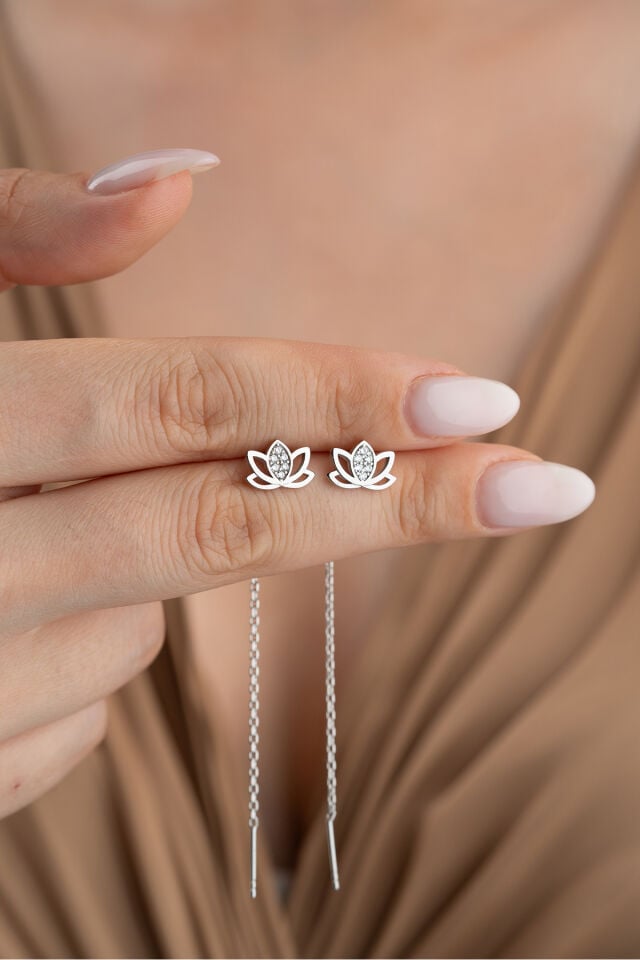 925 Ayar Gümüş Sallantılı Lotus Çiçeği Küpe