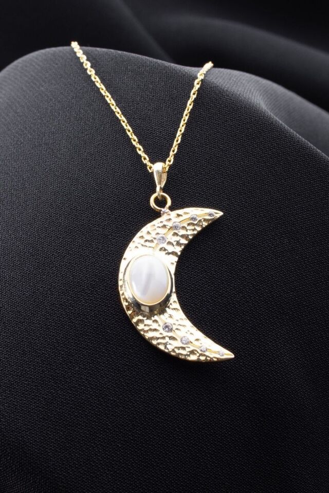 925 Ayar Gümüş Gold Hilal Kolye Yetişkin - Tek Ebat