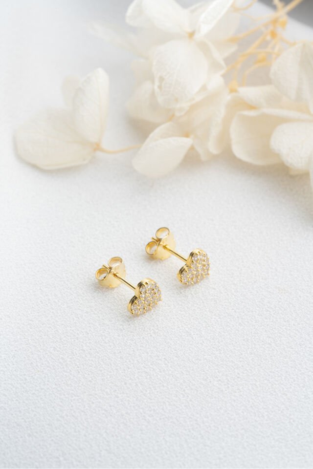 925 Ayar Gümüş Gold Minik Kalp Küpe