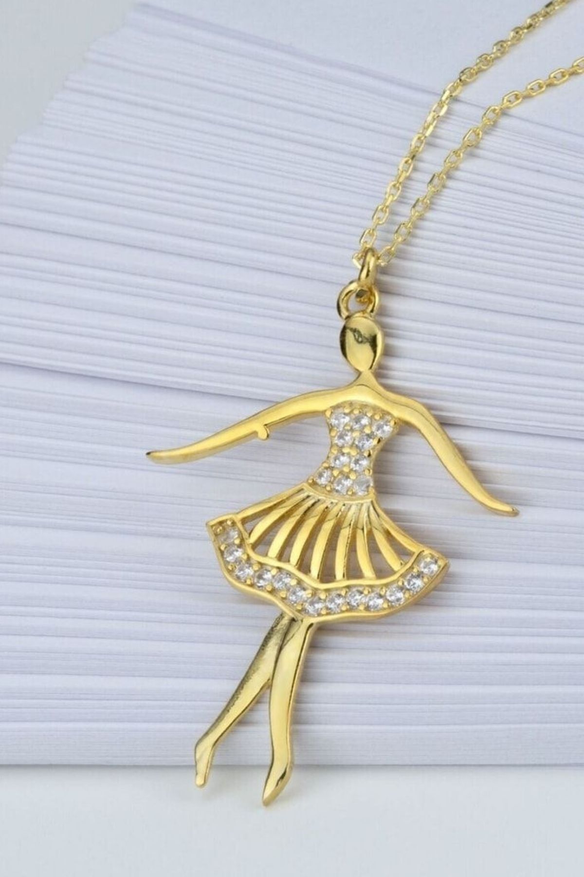 925 Ayar Gümüş Dansçı Kız Kolye Gold - Tek Ebat