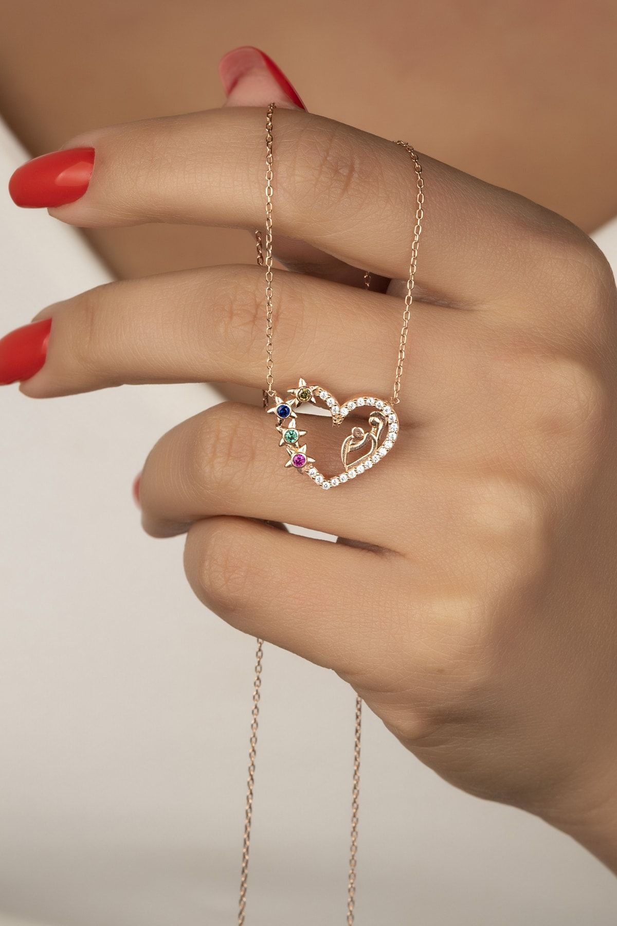 925 Ayar Gümüş Rose Yıldızlı Anne Bebek Kolye Gold - Tek Ebat