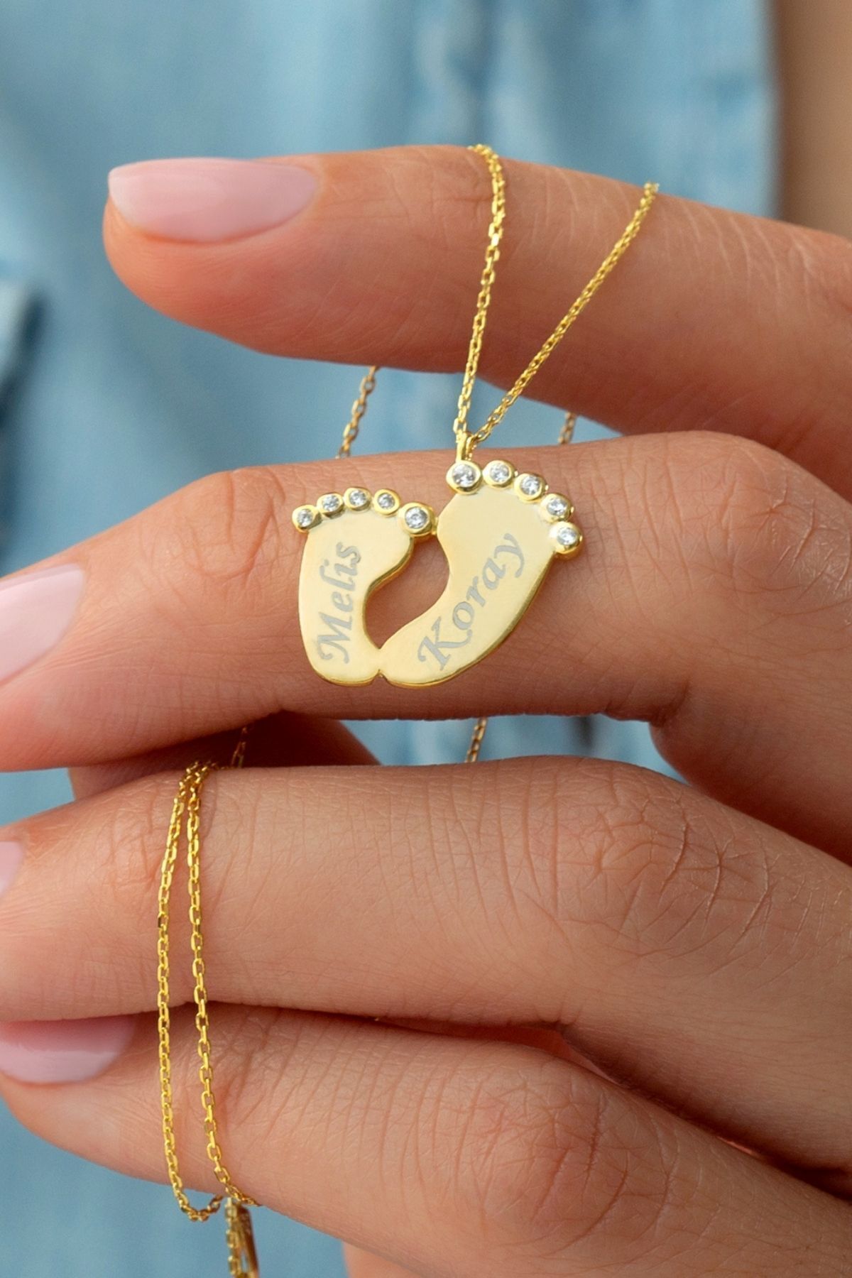 925 Ayar Gümüş Isimli Ayakizi Kolye Gold - Tek Ebat