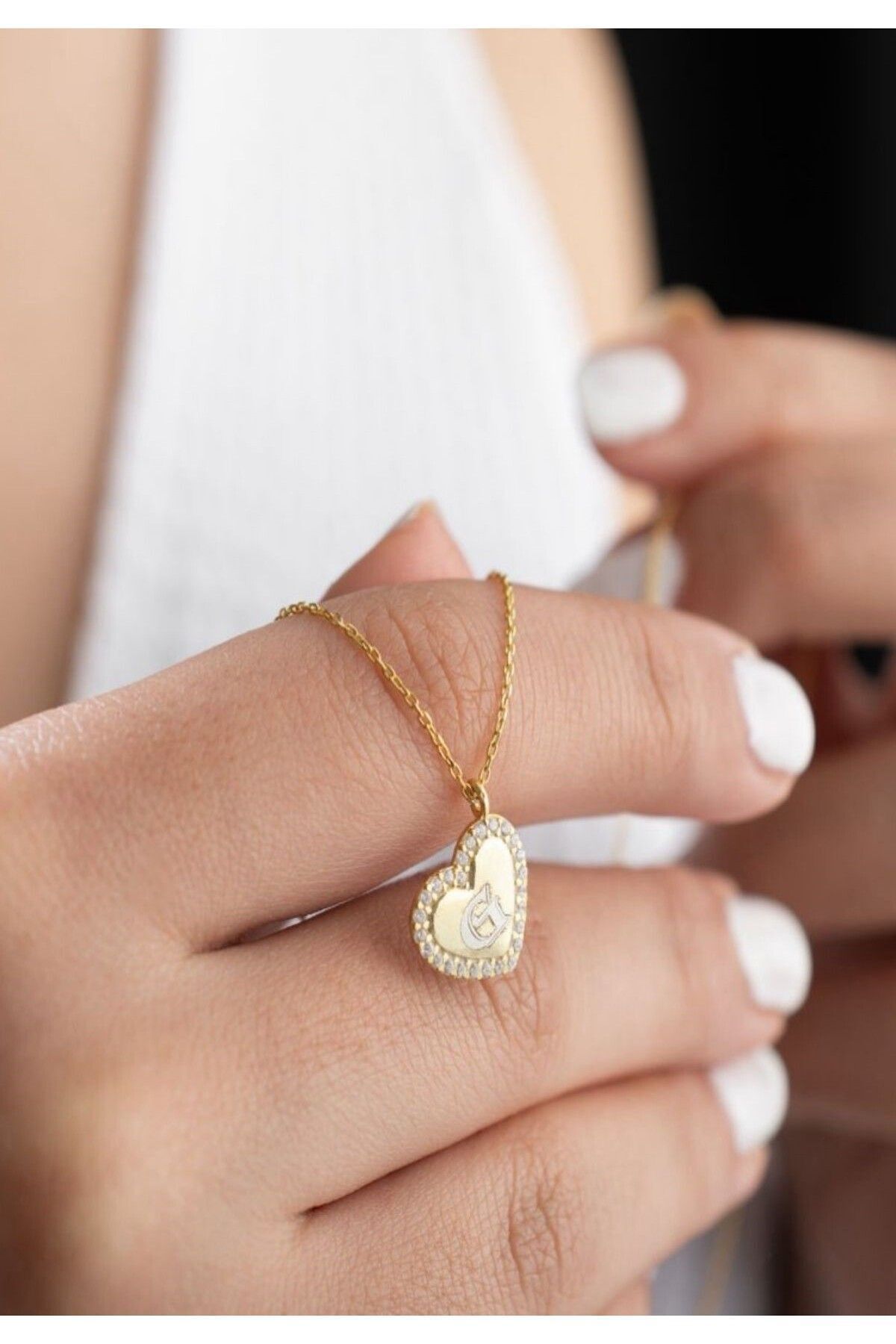 925 Ayar Gümüş Kişiye Özel Harfli Minimal Kalp Kolye Gold - Tek Ebat