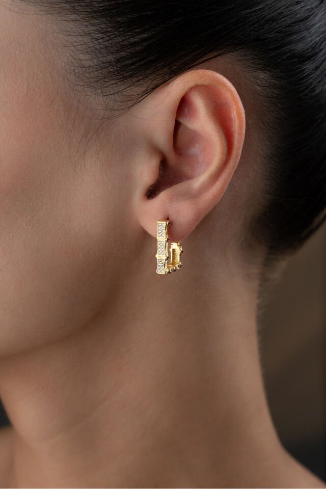 925 Ayar Gümüş Gold Zirkon Taşlı Küpe