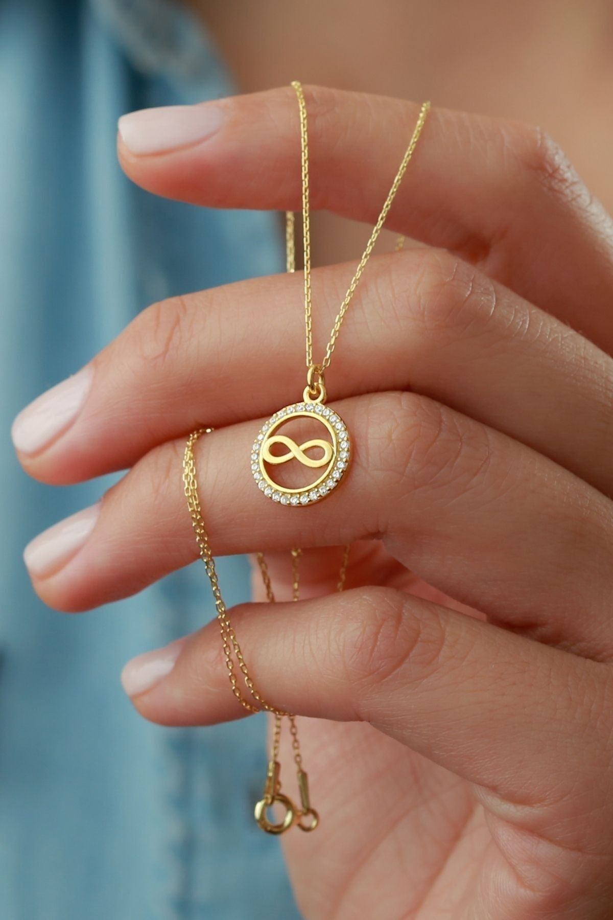 925 Ayar Gümüş Sonsuzluk Halka Kolye Gold - Tek Ebat