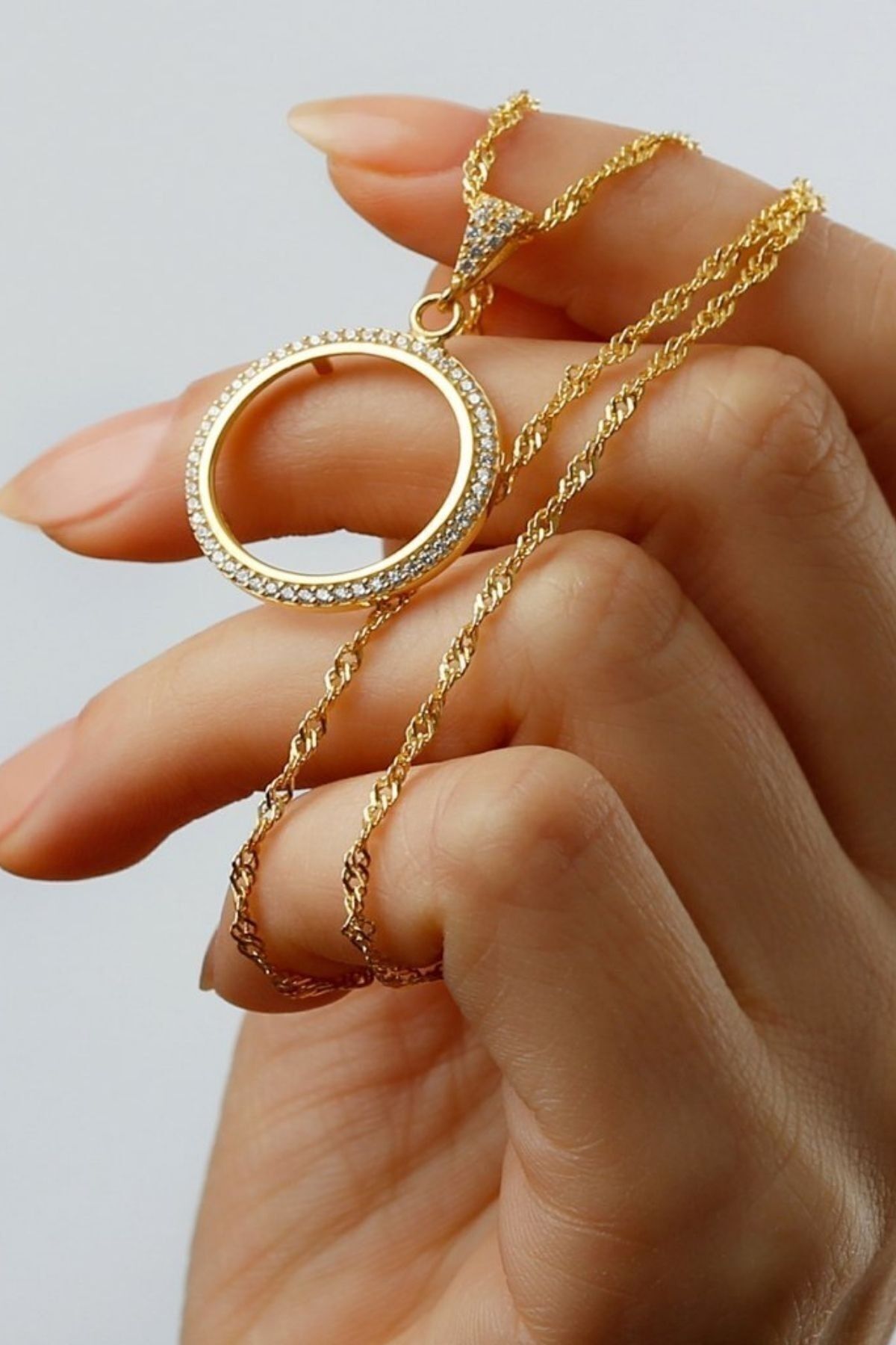 925 Ayar Gümüş Çeyrek Model Kolye Gold - Tek Ebat