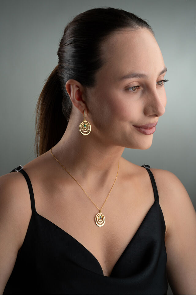 925 Ayar Gümüş Halkalı Yeşil Oval Taşlı Set