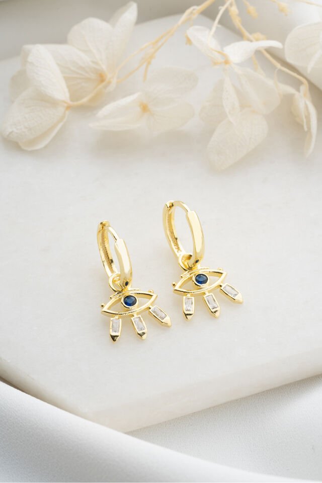 925 Ayar Gümüş Gold Sallantılı Bagetli Göz Küpe