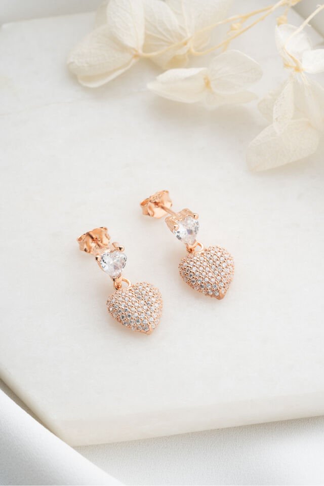 925 Ayar Gümüş Rose Taşlı Kalp Küpe