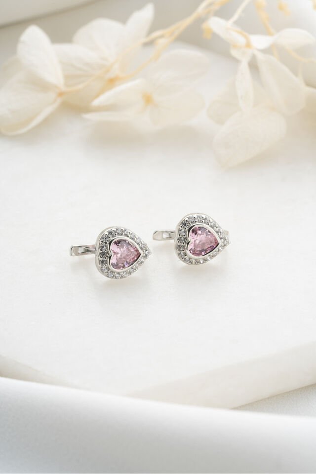 925 Ayar Gümüş Zirkon Taşlı Kalp Küpe