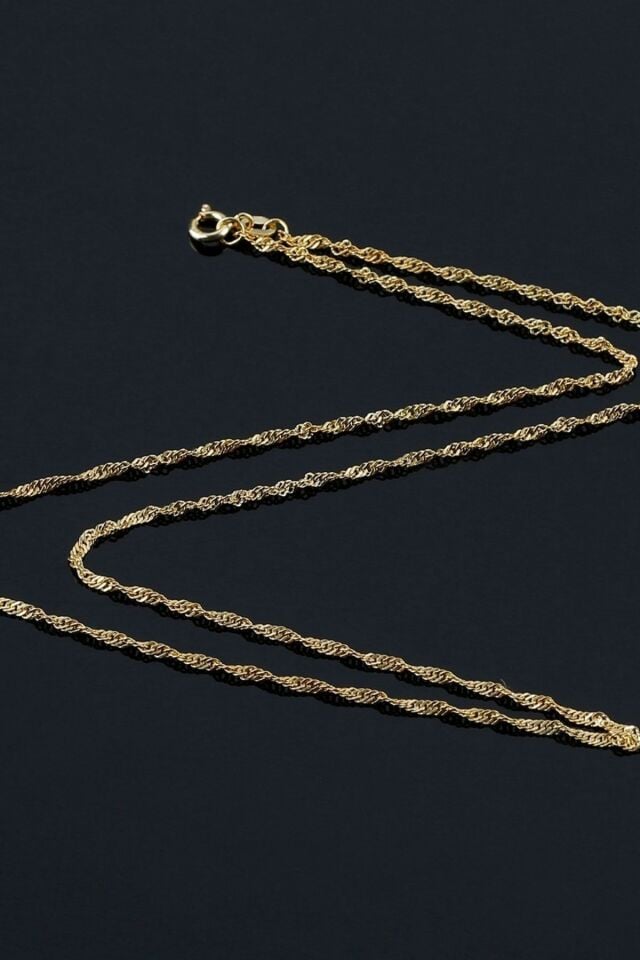 925 Ayar Gümüş Singapur ( Kıvrım ) Zincir Kolye Gold - Tek Ebat