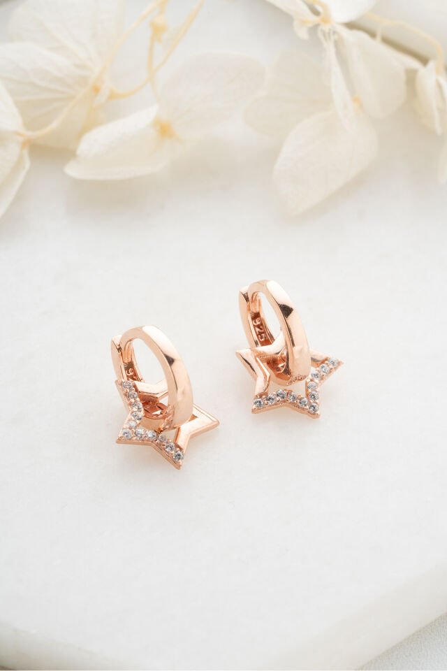 925 Ayar Gümüş Rose Zirkon Taşlı Yıldız Küpe