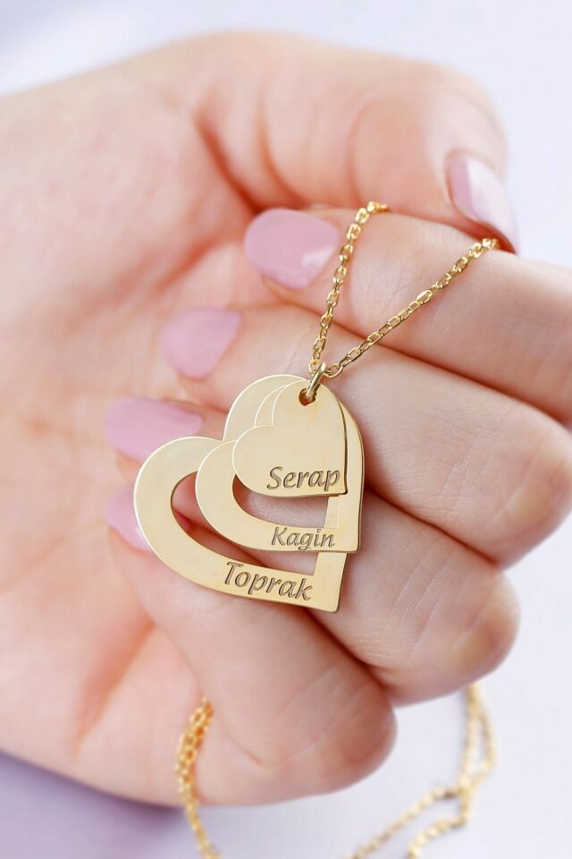 925 Ayar Gümüş Isimli Üç Kalpli Kolye