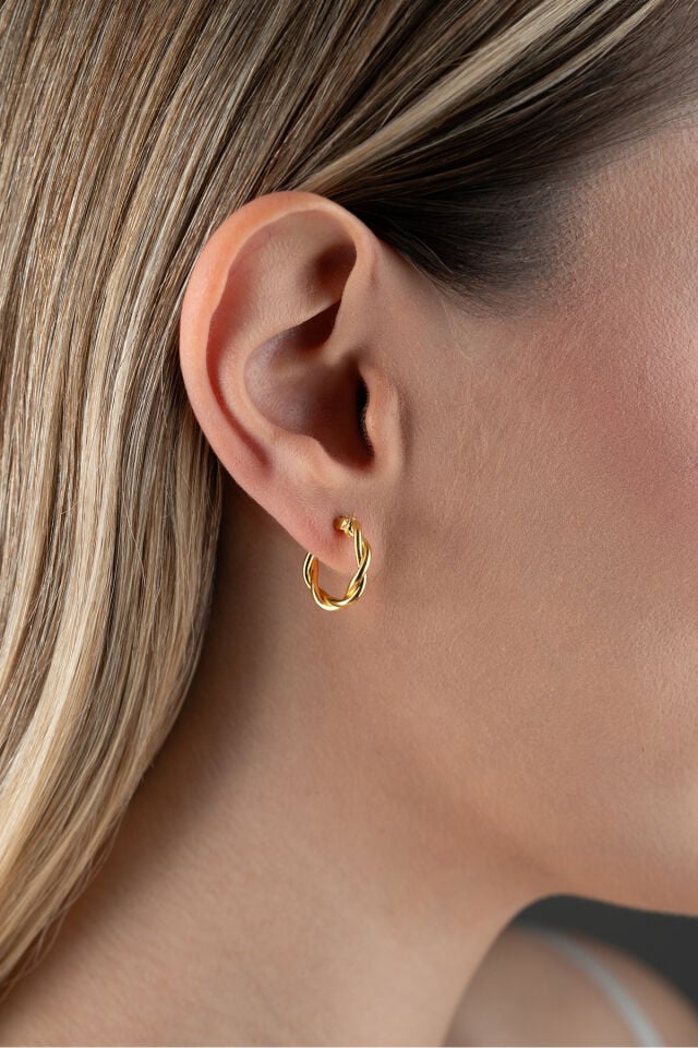 925 Ayar Gümüş Gold 16 mm Telkari Burgu Halka Küpe