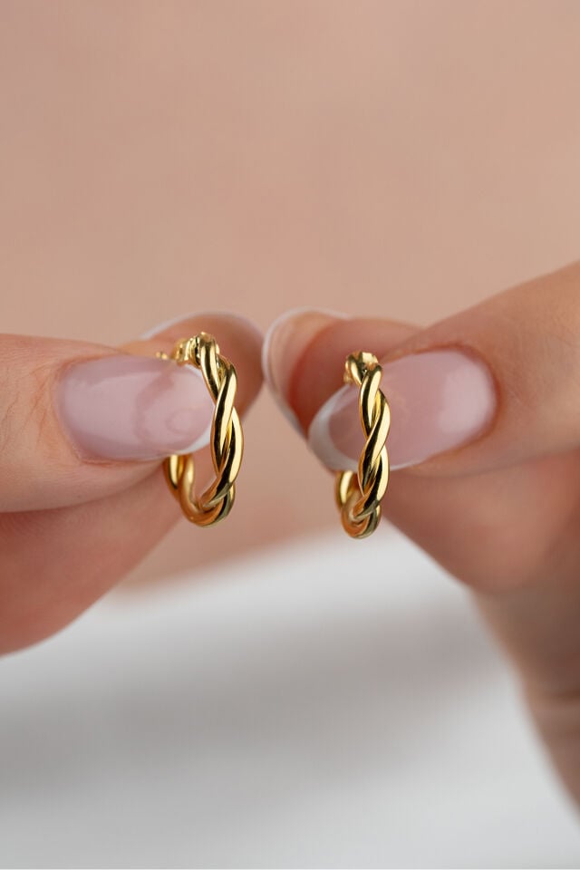 925 Ayar Gümüş Gold 16 mm Telkari Burgu Halka Küpe