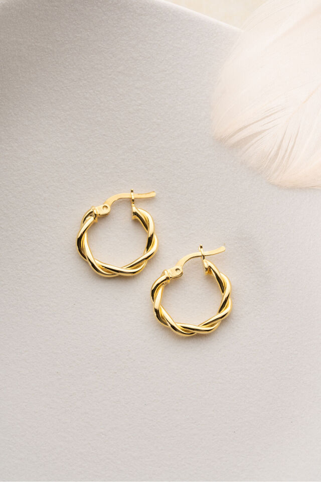 925 Ayar Gümüş 16 mm Telkari Burgu Gold Halka Küpe