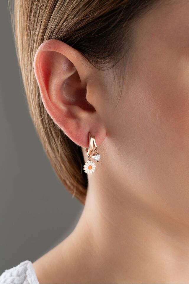 925 Ayar Gümüş Çift Taşlı Papatya Küpe