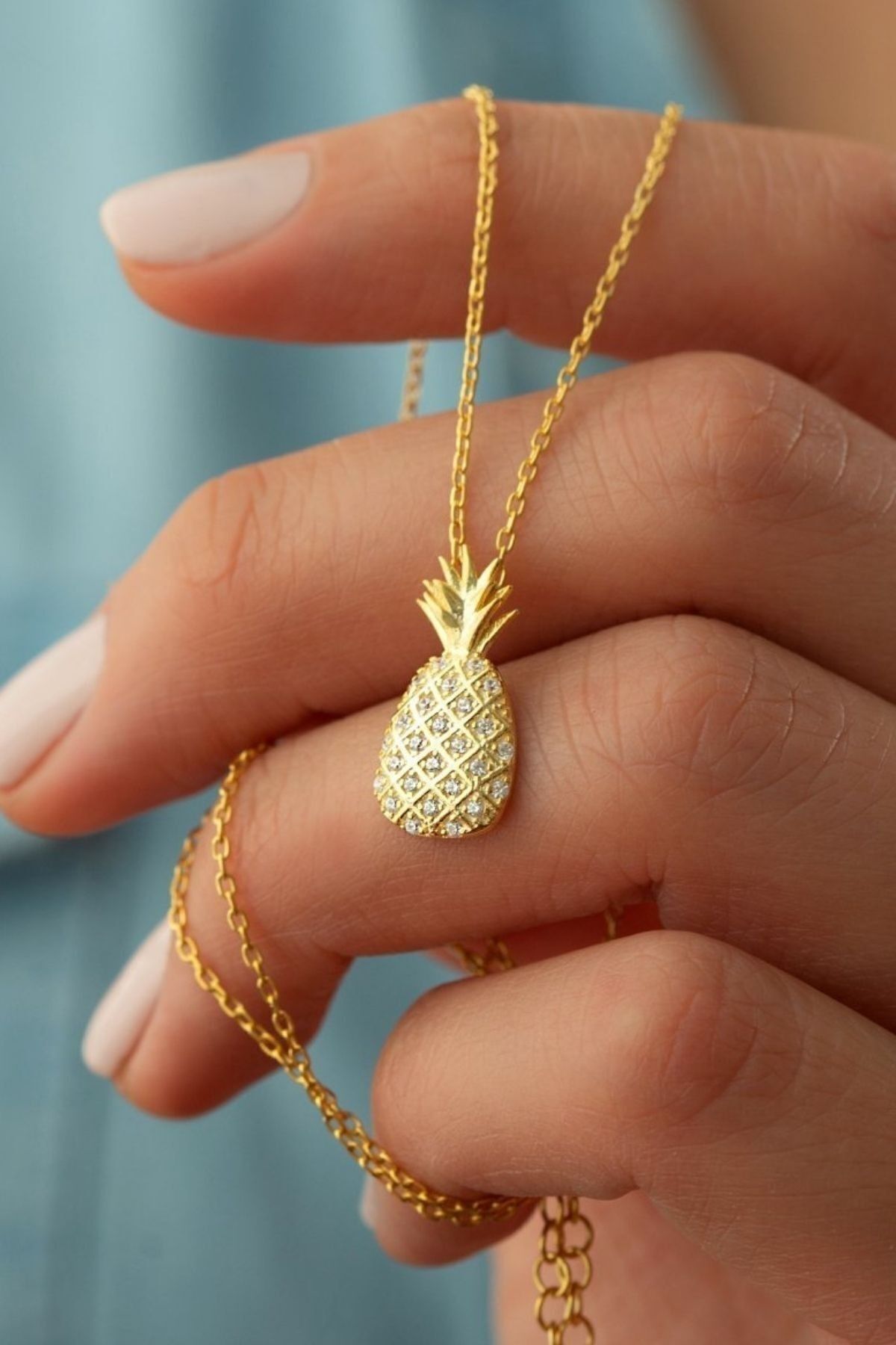 925 Ayar Gümüş Ananas Kolye Gold - Tek Ebat