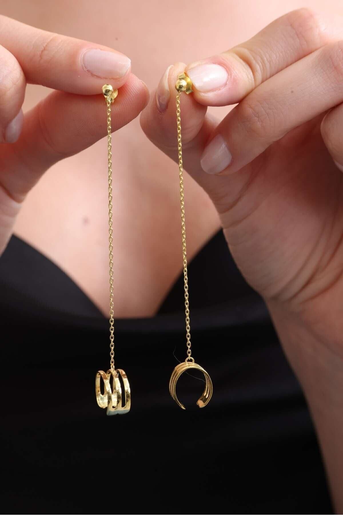 925 Ayar Gümüş Kıkırdak Küpe Gold - Tek Ebat