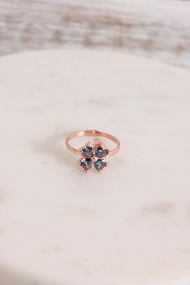 925 Ayar Rose Gümüş Mistik Yonca Yüzük Rose - 18