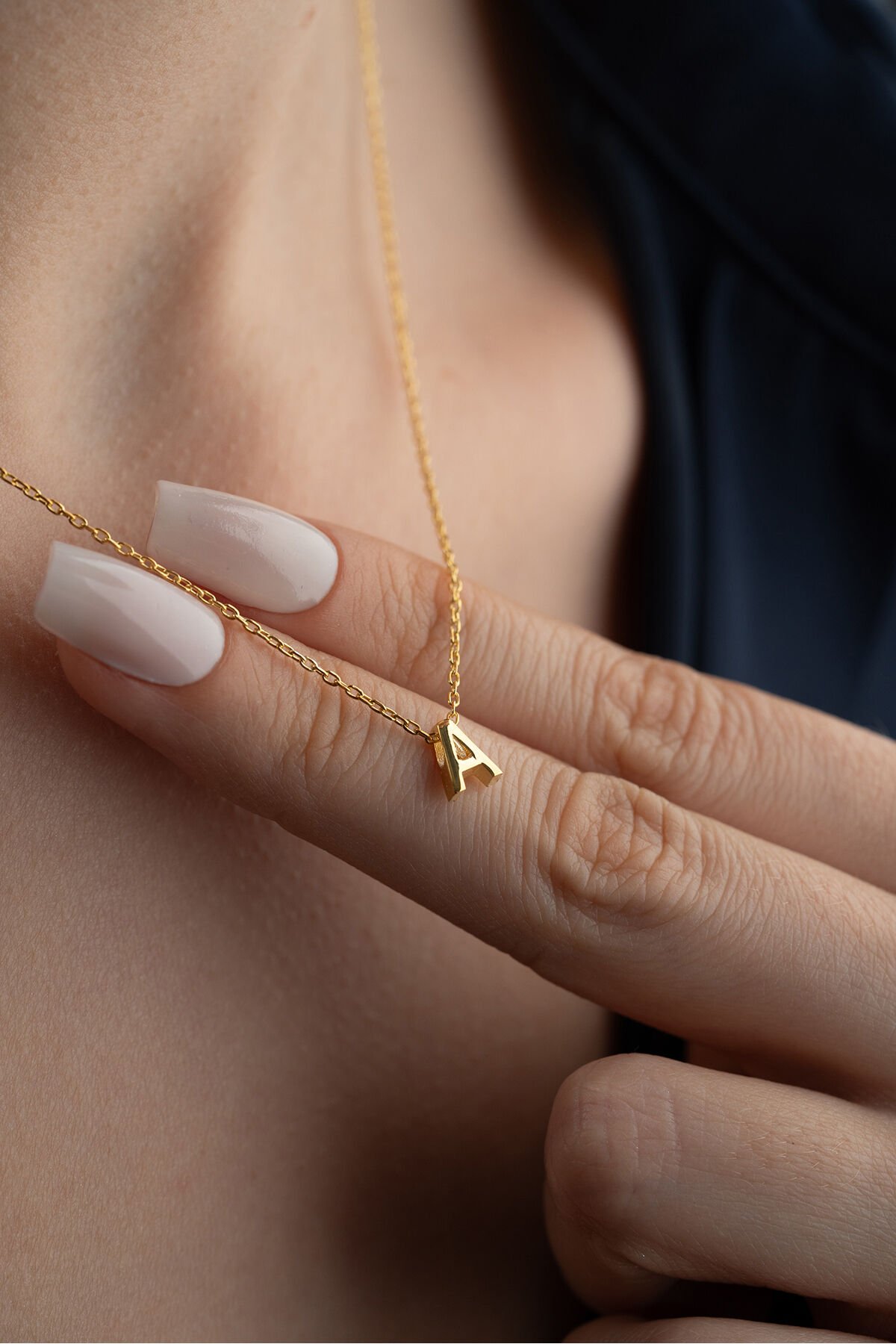 925 Ayar Gümüş Kişiye Özel Harf Kolye Gold - Tek Ebat