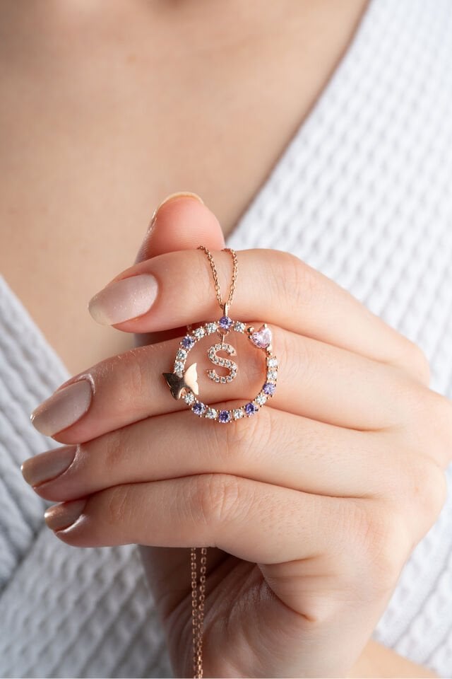 925 Ayar Gümüş Kelebekli Harf Kolye