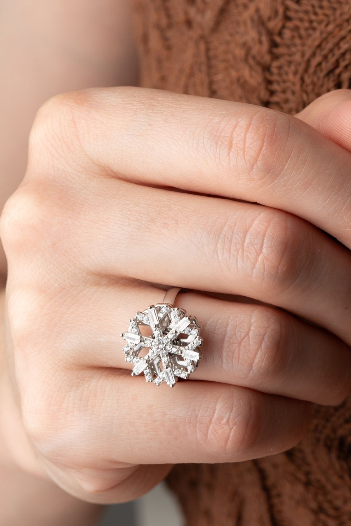 925 Ayar Dönen Kartanesi Gümüş Yüzük Silver - Tek Ebat