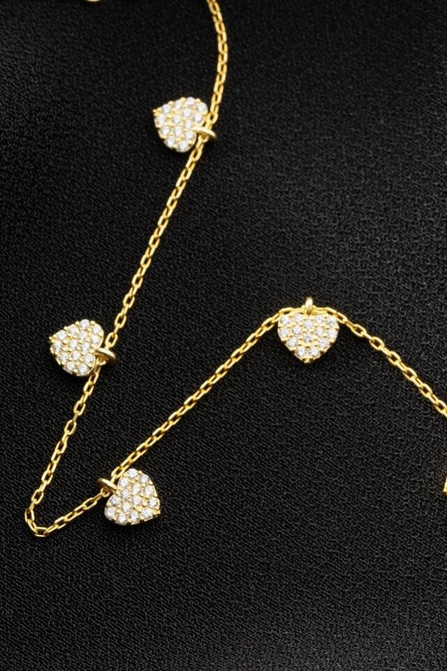 925 Ayar Gümüş Gold Kalpli Bileklik